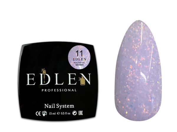 Гель Edlen Builder gel Shimmer 11   ліловий з кольоровими блискітками