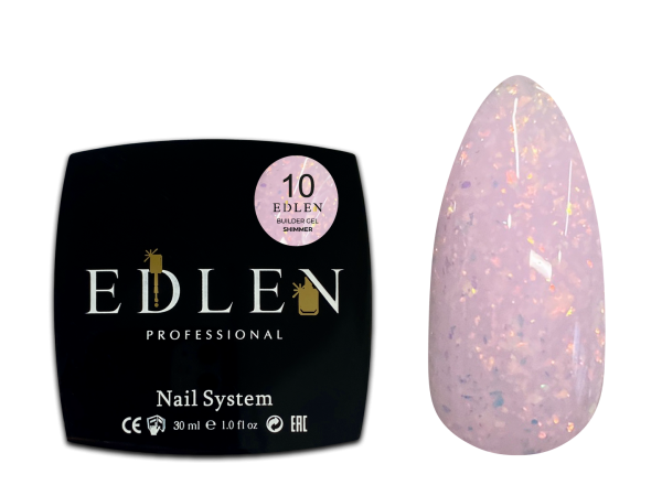 Гель Edlen Builder gel Shimmer 10  ніжно-рожевий з кольоровими блискітками