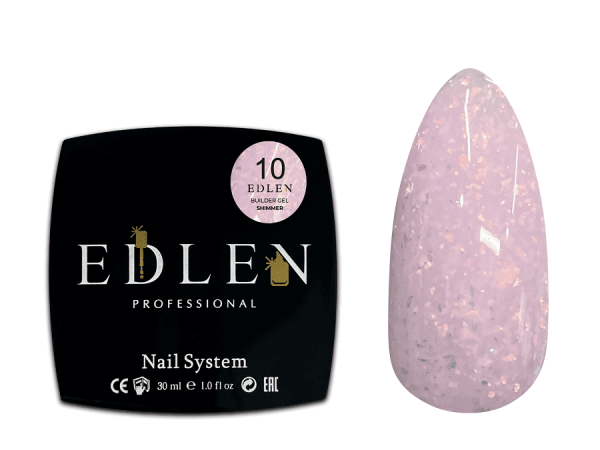 Гель Edlen Builder gel Shimmer 10  ніжно-рожевий з кольоровими блискітками