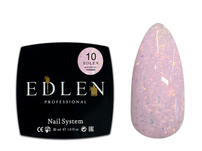 Гель Edlen Builder gel Shimmer 10  ніжно-рожевий з кольоровими блискітками
