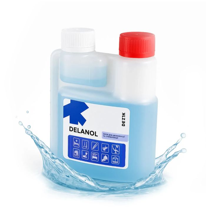 Дезінфекційний засіб Delanol Dezik для дезінфекції, ПСО та холодної стерилізації інструментів, 250 мл