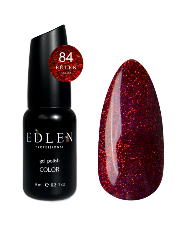 Гель-лак Edlen Color 9мл 084 бордовый с красными блестками