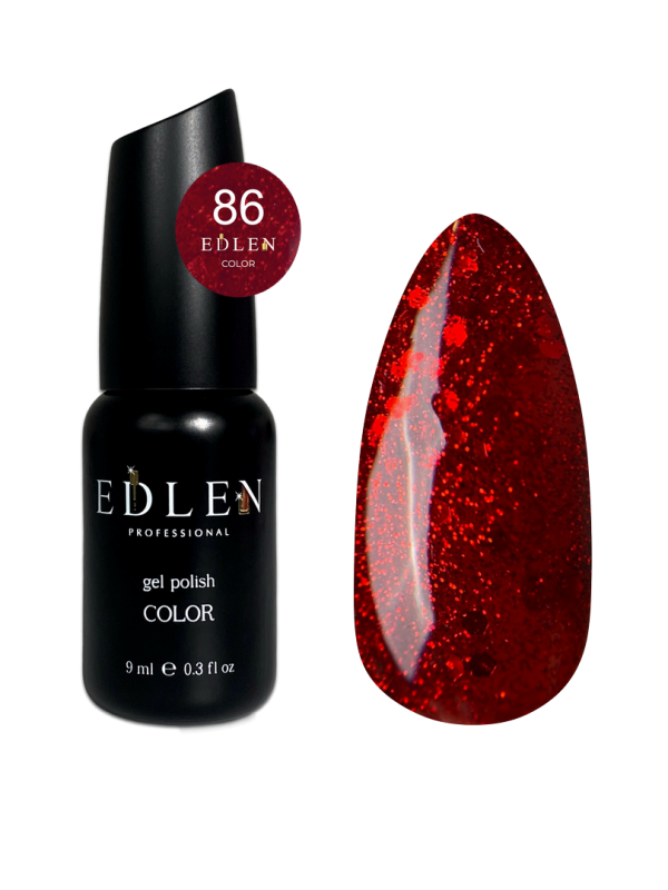 Гель-лак Edlen Color 9мл 086 темно-червоний з червоними блискітками