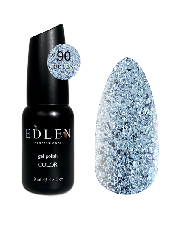 Гель-лак Edlen Color 9мл 090 прозрачный с серебряными  хлопьями