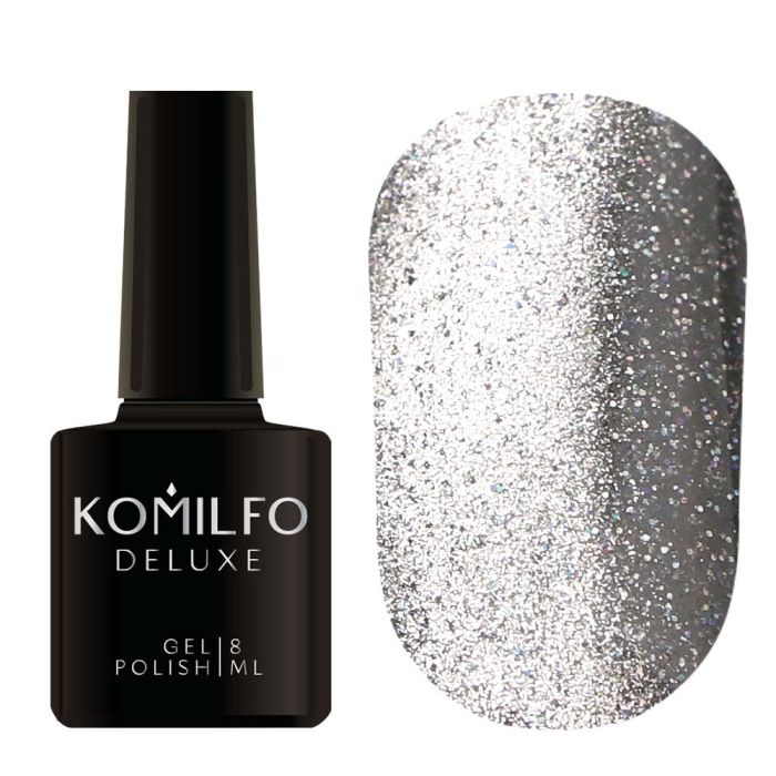 Гель-лак Komilfo Fairytale Cat Eye 001 (сріблясте світловідбивне котяче око), 8 мл