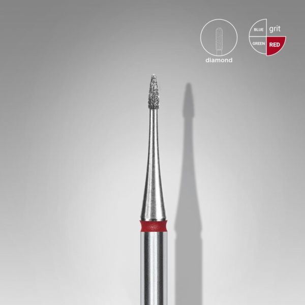 Фреза алмазна Staleks Expert FA12R010 полум'я з червоною насічкою mini 3мм