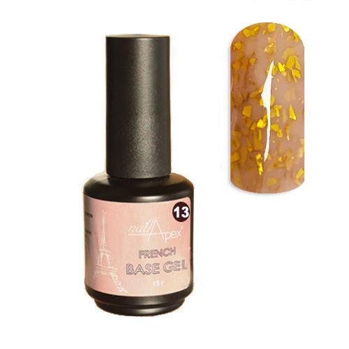 Френч база з поталлю Nail Apex 15мл Біж і золото #13