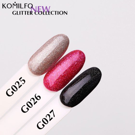 Гель-лак Komilfo DeLuxe Series №G027 (чорний з голографічними блискітками), 8 мл