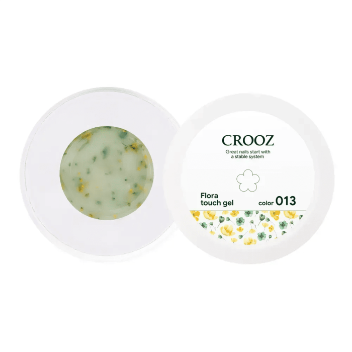 Гель Crooz Builder Flora Touch Gel 13, молочний із зеленими та жовтими сухоцвітами, 15 мл