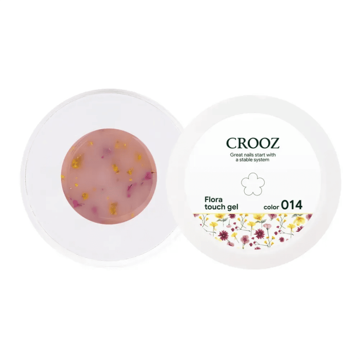 Гель Crooz Builder Flora Touch Gel 14 ніжно-персиковий із жовтими та яскраво-рожевими сухоцвітами, 15 мл