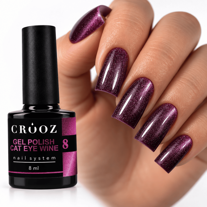 Гель-лак кошачий глаз Crooz Wine Cat 08 Blackberry Wine ягодно-винный, 8 мл