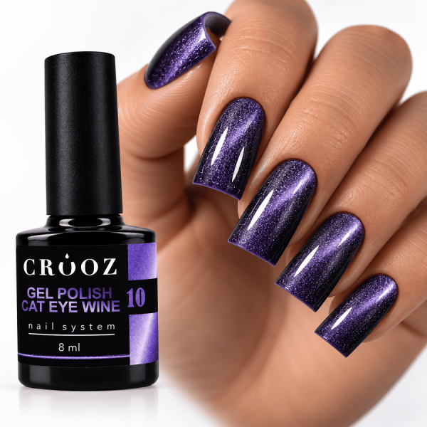 Гель-лак котяче око Crooz Wine Cat 10 Blueberry Noir темно-чорничний, 8 мл