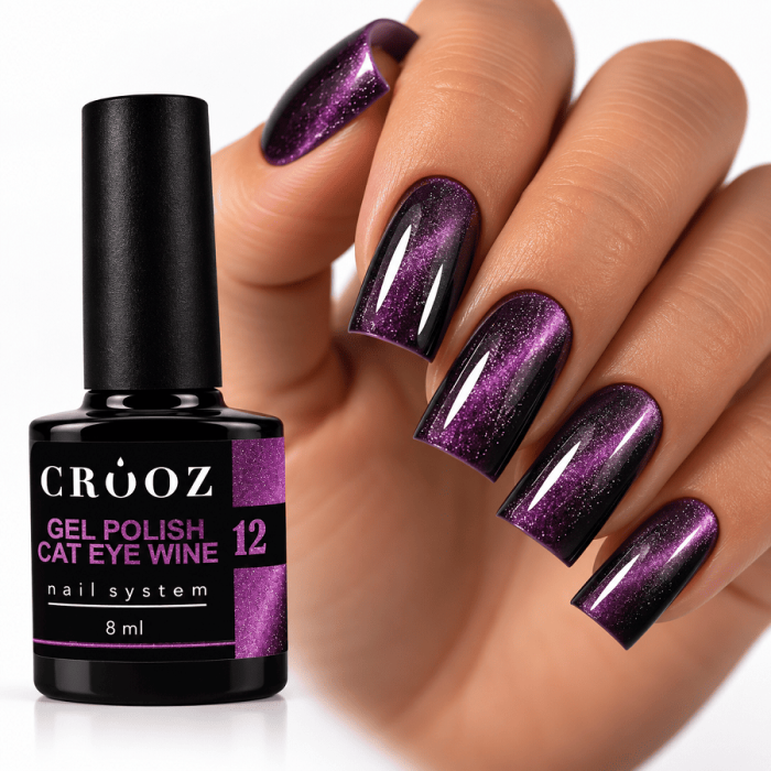 Гель-лак котяче око Crooz Wine Cat 12 Midnight Grape темно-виноградний, 8 мл