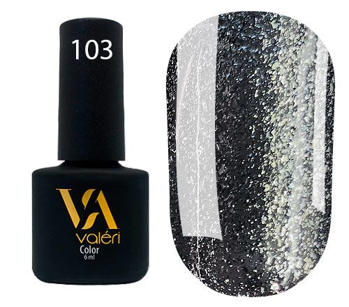 Гель-лак Valeri №103 (темно-сірий зі срібними блискітками), 6 мл