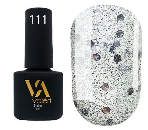 Гель-лак Valeri №111 (прозорий з срібними блискітками), 6 мл