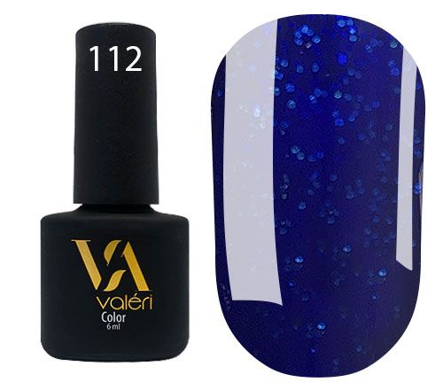 Гель-лак Valeri №112 (темно-синий с синими блестками), 6 мл