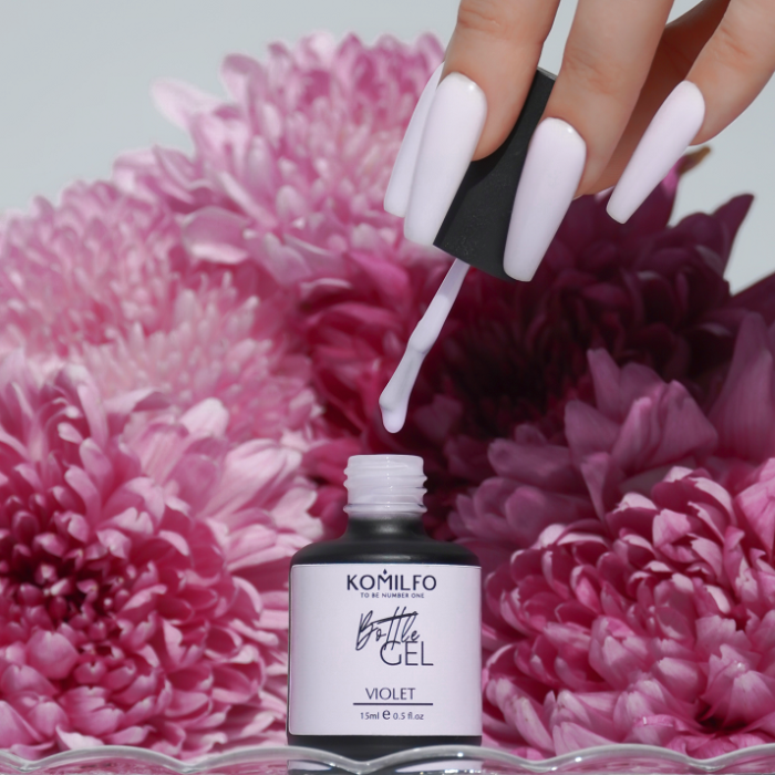 Жидкий гель Komilfo Bottle Gel Violet с кисточкой, 15 мл