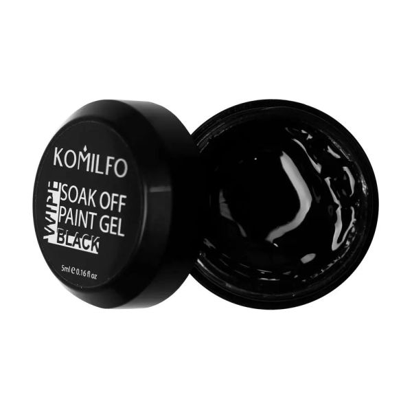 Гель-краска Komilfo №001 Black (черный) для литья, Soak Off Wipe Black 5 мл