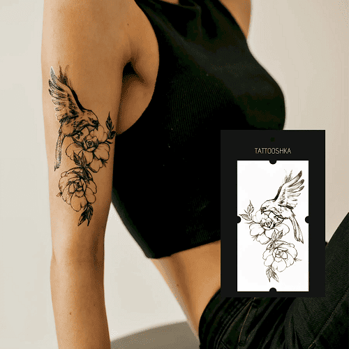 Тимчасове Тату Квіти з птахом QC-909