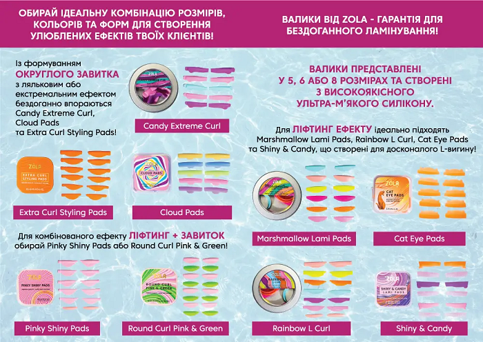 Валики для ламінування Zola Marshmallow Lami Pads, 6 пар