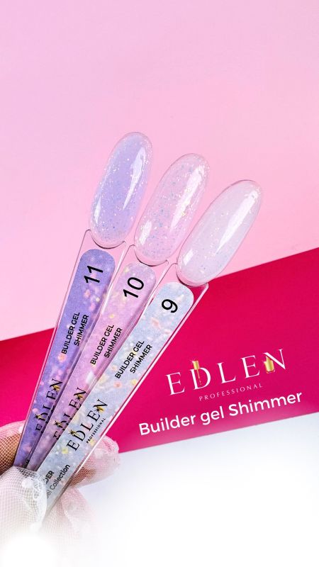 Гель Edlen Builder gel Shimmer 10  ніжно-рожевий з кольоровими блискітками