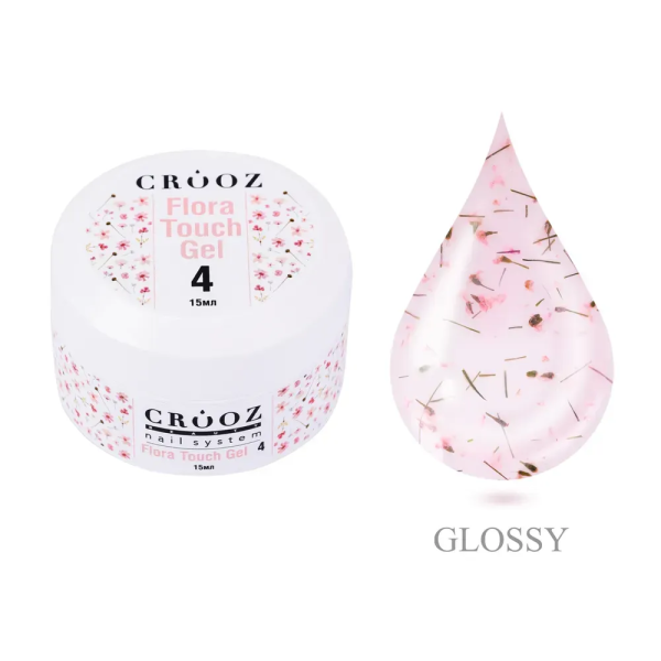 Гель Crooz Flora Touch Gel 04  прозрачно-персиковый с розовыми сухоцветами 15мл