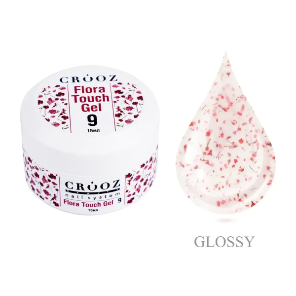 Гель Crooz Flora Touch Gel 09 молочный с вкраплением красных сухоцветов 15мл