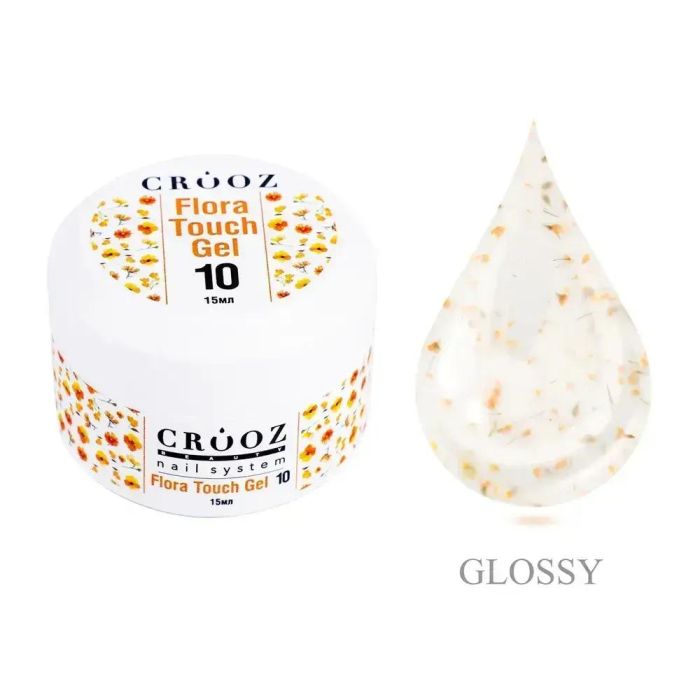 Гель Crooz Flora Touch Gel 10 напівпрозорий молочний з ніжними жовтими пелюстками 15мл