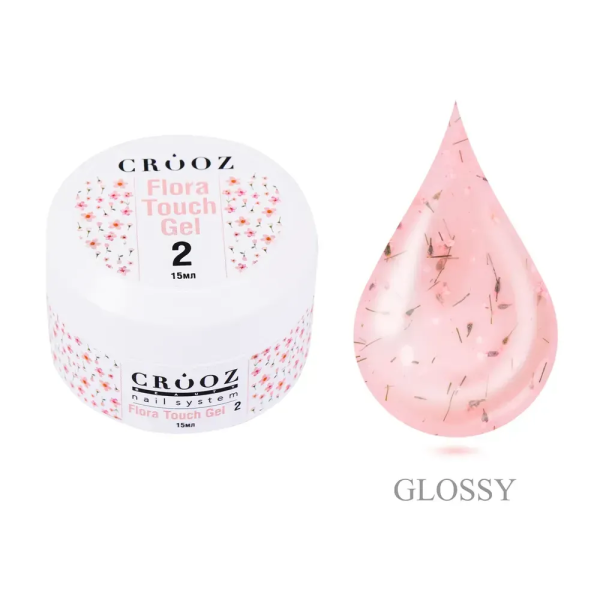 Гель Crooz Flora Touch Gel 02 нежно-розовый прозрачный с теплыми лепестками 15мл