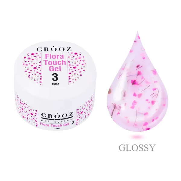Гель Crooz Flora Touch Gel 03 молочный с яркими розовыми сухоцветами 15мл