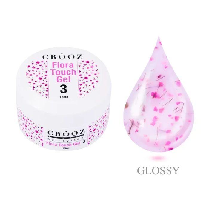 Гель Crooz Flora Touch Gel 03 молочний  з яскравими рожевими сухоцвітами 15мл