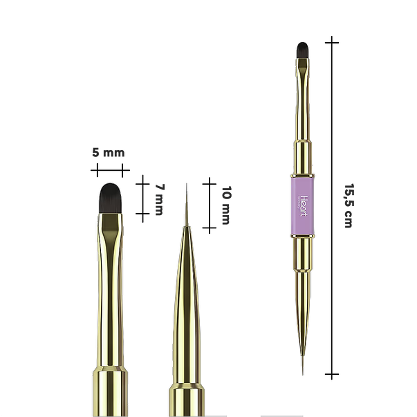 Пензель для гелю подвійний Heart  Pro Duo 6 овал+лайнер 10мм