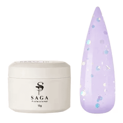 Моделирующий гель Saga Liquid Party Gel 02 полупрозрачный лиловый с пайетками, 15мл