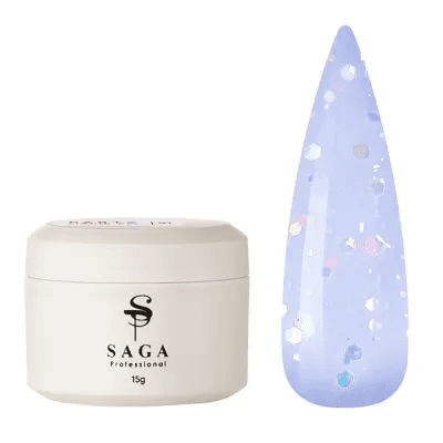 Моделюючий гель Saga Liquid Party Gel 03 напівпрозорий блакитний з паєтками, 15мл