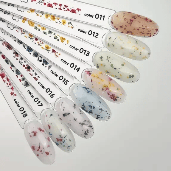 Гель Crooz Builder Flora Touch Gel 13, молочний із зеленими та жовтими сухоцвітами, 15 мл