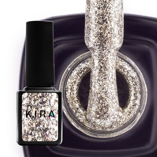 Гель-лак Kira Nails 24 Karat №003 (белое золото с большим количеством блесток), 6 мл