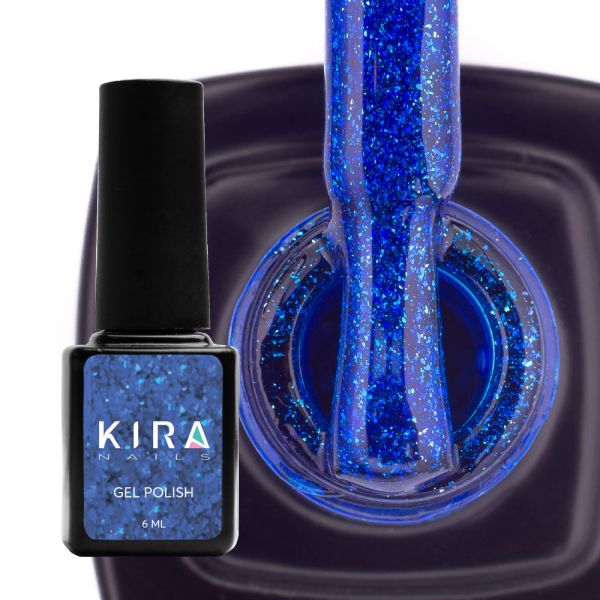 Гель-лак Kira Nails 24 Karat №010 (синий с блестками), 6 мл