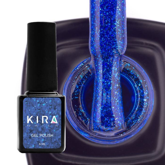 Гель-лак Kira Nails 24 Karat №010 (синій з блискітками), 6 мл