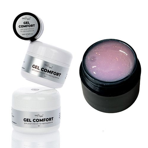 Гель без опили Nail Apex Comfort №13 ніжно-рожевий гель з рожево-золотистими блискітками різного розміру 30г