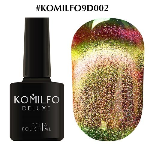 Гель-лак Komilfo Cat’s eye 9D №002 (салатово-золотий, магнітний), 8 мл