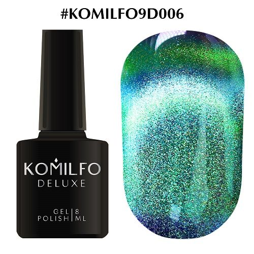 Гель-лак Komilfo Cat’s eye 9D №006 (бірюзово-зелений, магнітний), 8 мл