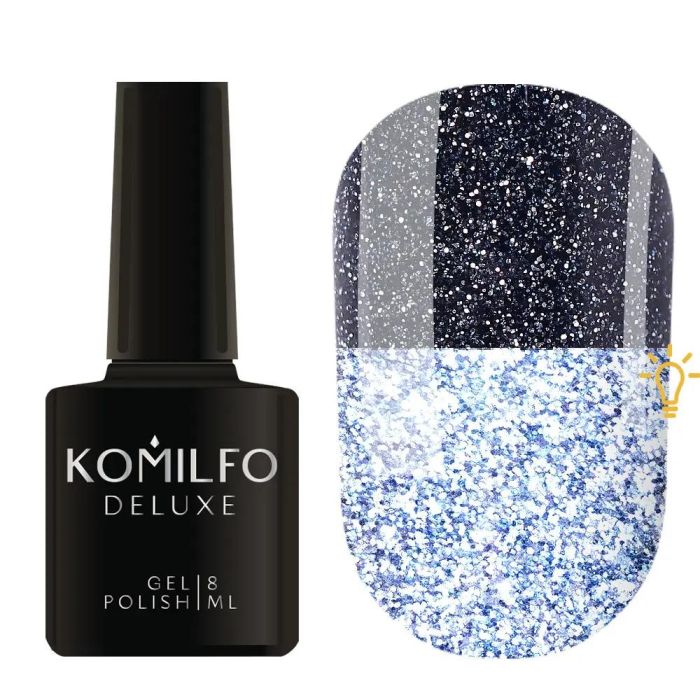 Гель-лак Komilfo Luminous Flash Collection L007 (темный сине-серый светоотражающий), 8 мл