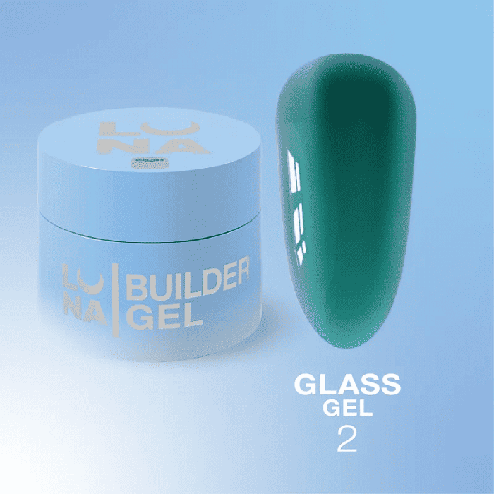 Вітражний гель для укріплення та нарощування нігтів Luna Glass Gel 02 зелений 15 мл