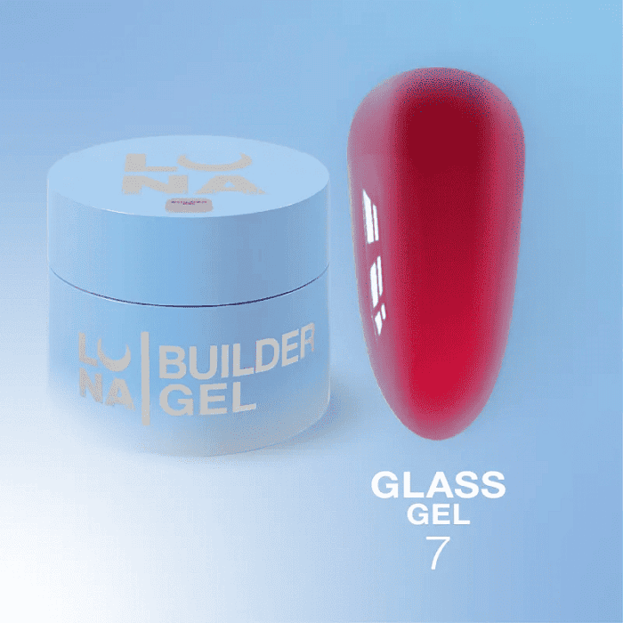 Вітражний гель для укріплення та нарощування нігтів Luna Glass Gel 07 червоний 15 мл