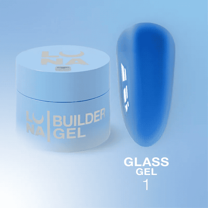 Вітражний гель для укріплення та нарощування нігтів Luna Glass Gel 01 cиній 15 мл