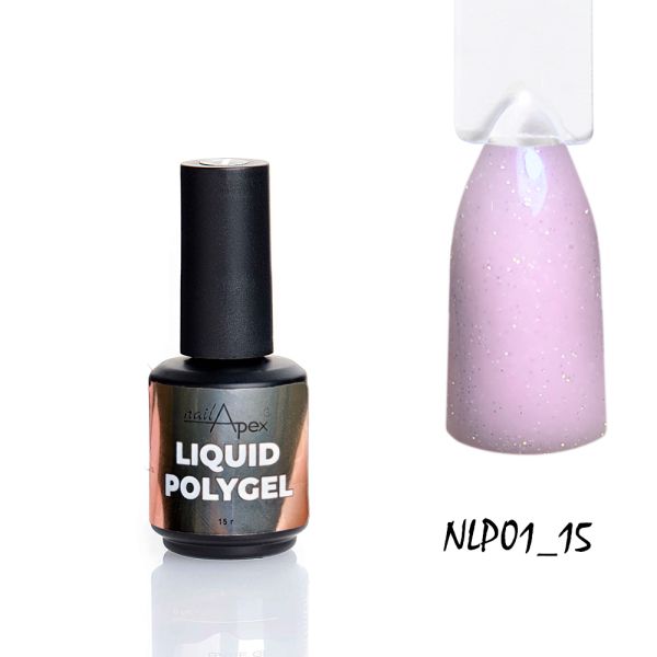 Жидкий полигель Nailapex Liquid Polygel #1 розовый с мелким золотисто-розовым шимером, 15г