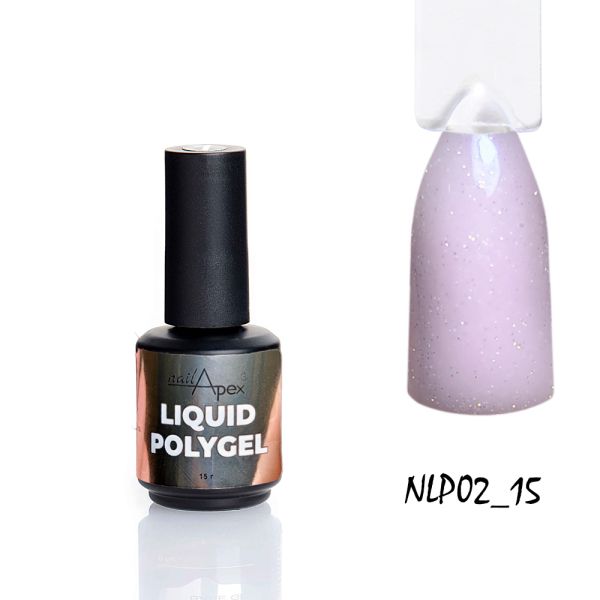 Жидкий полигель Nailapex Liquid Polygel #2 холодный розовый с мелким золотисто-розовым шимером, 15г