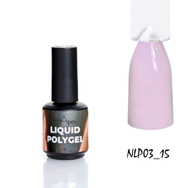 Жидкий полигель Nailapex Liquid Polygel #3 нежно-розовый с мелким золотисто-розовым шимером, 15г