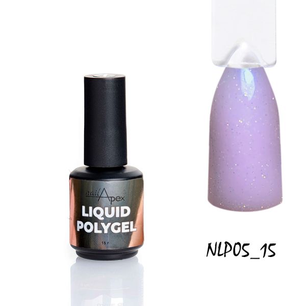 Жидкий полигель Nailapex Liquid Polygel #5 нежно-сиреневый с мелким шимером, 15г