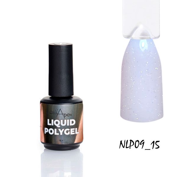 Рідкий полігель Nailapex Liquid Polygel  #9 айворі  з дрібним золотисто-рожевим шимером, 15г